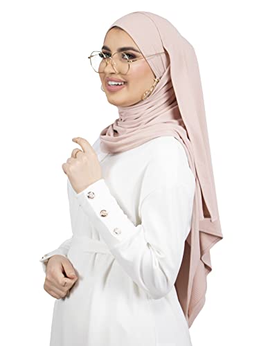 HE510 Hijab zum Binden mit Öffnungen für Brillen und Kopfhörer, gerippter Jersey, für muslimische Frauen, verschleiert, für Damen, Hijab, Powder Pink, One size von Lamis Hijab