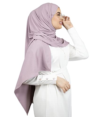 HE510 Hijab zum Binden mit Öffnungen für Brillen und Kopfhörer, gerippter Jersey, für muslimische Frauen, verschleiert, für Damen, Hijab, blasslila, One size von Lamis Hijab