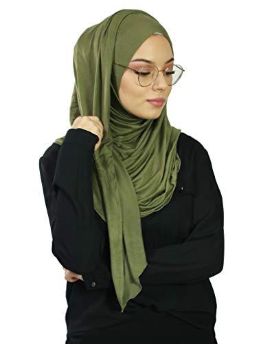 Hijab Schal mit Lünettenöffnungen für muslimische Frauen Voile Islamischer Schal zum Einfädeln HE500, grün - vert khaki, One size von Lamis Hijab