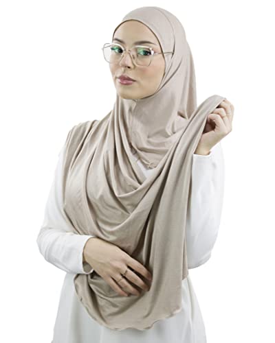 Hijab Schal mit Lünettenöffnungen für muslimische Frauen Voile Islamischer Schal zum Einfädeln HE500, taupe, One size von Lamis Hijab