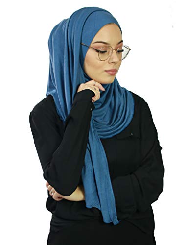 Hijab Kopftuch mit Öffnungen für Brille, für muslimische Frauen, verschleiert, islamischer Schal zum Einfädeln HE500, Jeans-Blau, One size von Lamis Hijab