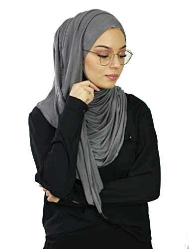 Hijab Schal zum Einfädeln, mit Öffnungen für Brille, muslimisch, Voile, für Damen Gr. One size, dunkelgrau (HE500 Gris Foncé) von Lamis Hijab