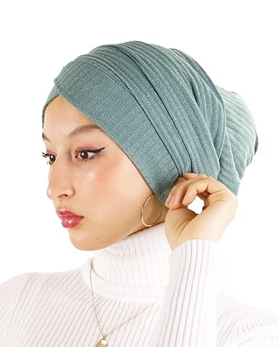 Turban Hijab aus 100 % Baumwolle, gestrickt, für muslimische Frauen, Smaragdgrün, One size von Lamis Hijab