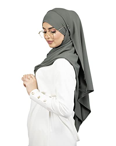 Hijab zum Binden mit Öffnungen für Brillen / Kopfhörer aus hochwertigem Ripp Jersey für muslimische Damen, mausgrau, One size von Lamis Hijab