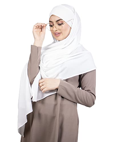 Hijab zum Binden mit Öffnungen für Brillen / Kopfhörer aus hochwertigem Ripp Jersey für muslimische Damen, weiß, One size von Lamis Hijab