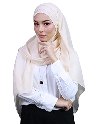 Hijab zum Einfädeln, komplett Crêpe-Chiffon, mit integrierter Mütze, Creme-Beige, One size von Lamis Hijab