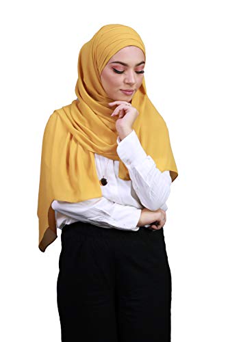 Hijab zum Einfädeln, komplett Crêpe-Chiffon, mit integrierter Mütze Gr. Einheitsgröße, senfgelb (Jaune Moutarde) von Lamis Hijab