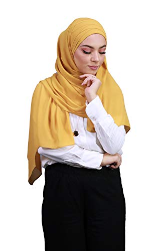 Hijab zum Einfädeln, komplett Crêpe-Chiffon, mit integrierter Mütze Gr. Einheitsgröße, senfgelb (Jaune Moutarde) von Lamis Hijab