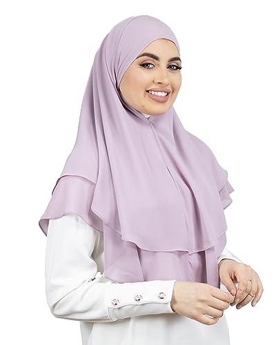 LAMISHIJAB® Hijab Slip Hijab Khimar Effekt 2 Schleier zum Binden ohne Nadeln für Frauen Musumane Segeln HE600, blasslila, One size von Lamis Hijab