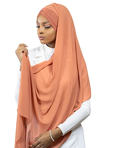 Hijab zum Überziehen mit integrierter Mütze aus Chiffon, für muslimische Frauen, verhüllt, islamischer Schal, Schleier, Slip-on HE100, Blush, One size von Lamis Hijab