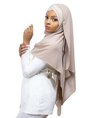 Lamis Hijab - Fertiger Hijab Schal Kopftuch zum Überziehen, gekreuzt, mit integriertem Bonnet-Untertuch, für muslimische Damen, islamischer Schal Gr. Einheitsgröße, taupe von Lamis Hijab