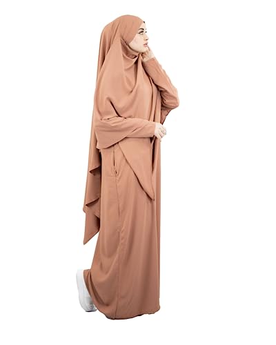 Lamis Hijab Muslmanisches Abaya und Khimar-Set für Damen, aus Seide, ENS-KH-000, Rosenholz, One size von Lamis Hijab