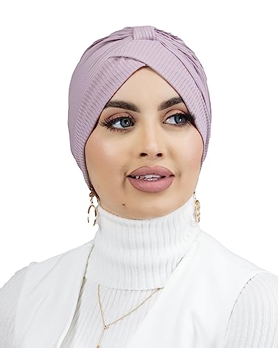 Lamis Hijab - Turban zum Einfädeln, gerippt, aus Premium-Jersey, für Damen, muslimisch, verschleiert, TU-6, blasslila, 70 cm von Lamis Hijab