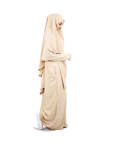 Lamishijab Abaya für muslimische Damen, 2-teilig, Maxi-Chimar und Abaya, mit Taschen aus Medinseide, ENS-KH-000, Beige Braun, One size von Lamis Hijab