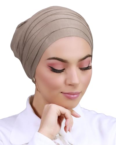 Turban Hijab zum Anziehen, gekreuzte Mütze für Damen, Muslim, verschleiert, Dunkles Taupe, One size von Lamis Hijab