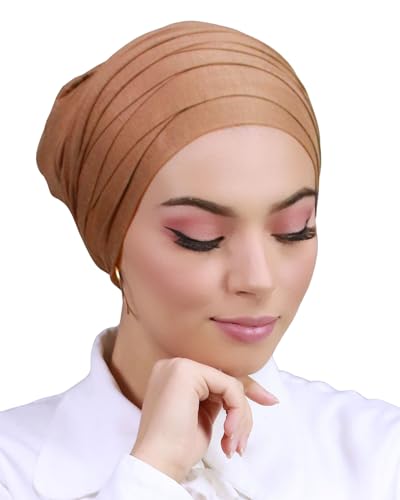 LAMISHIJAB ® Turban Hijab zum Anziehen, gekreuzte Mütze für Damen, Muslim, verschleiert, camel, One size von Lamis Hijab