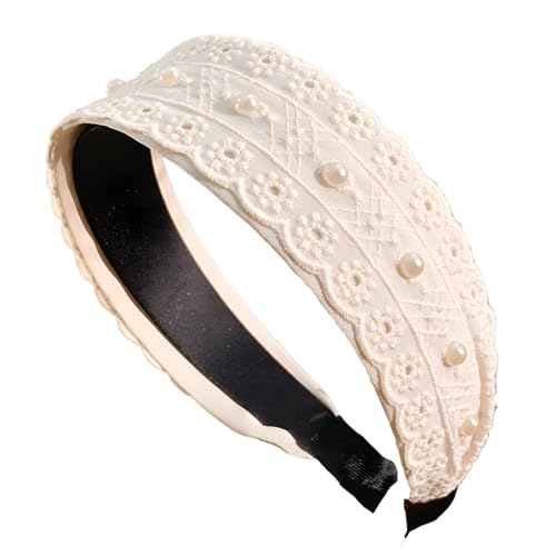 Lammusd Elegantes Perlen-Stirnband für Damen, geknotete Spitze, 4 cm breit, Brautperlenhaarschmuck mit Schmuckverzierungen und rutschfesten Perlen (13 cm Durchmesser) von Lammusd