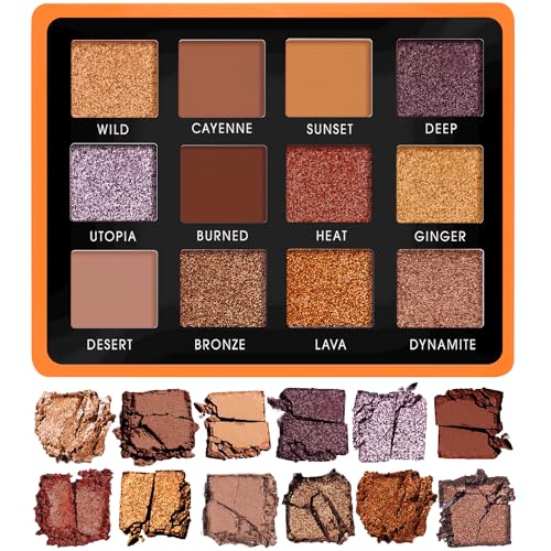 Kupfer Bronze Lidschatten Palette Nudetöne - Vegane Schimmer Nude Eyeshadow Palette mit Spiegel - Ideale Reise Make Up Palette mit 12 Hochpigmentierten Warmen, Braunen und Goldenen Farbtönen von Lamora