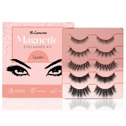 LAMORA Falsche Magnet Wimpern Extensions ohne Eyeliner - Natürlich, Leicht, Weich, Wiederverwendbar, Kein Wimpernkleber Nötig - Magnetisches Wimpern Set für Anfänger und Profis zu Allen Anlässen von Lamora