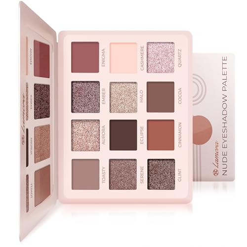 Lamora Nude Lidschatten Palette Makeup - 12 Hochpigmentierte Matte und Schimmernde Farbtöne - Vegan und Tierversuchsfrei von Lamora