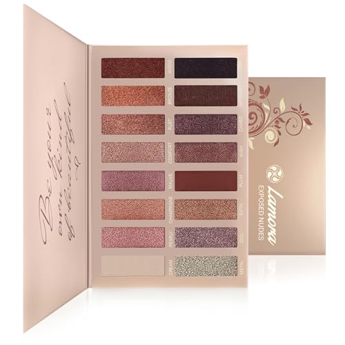 Beste Lidschatten Palette Nudetöne - Vegane Augenpalette - Eyeshadow Make Up Kosmetik - 16 Hochpigmentierte Warme Natürliche Farben in Matt + Schimmer + Glitzer - Lamora Exposed von Lamora