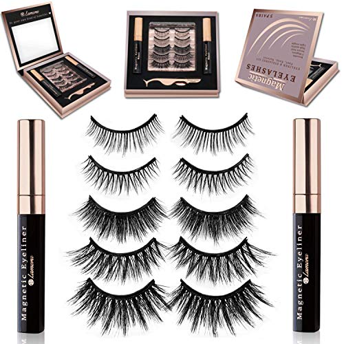 Magnetische Wimpern Fake Lashes Set - Magnet Wimpern mit Eyeliner, Wimpern Magnetisch, Künstliche Falsche Wimpern, Natürlich, Wiederverwendbar - Gratis Spiegel, Wimpernzange & Geschenkverpackung von Lamora