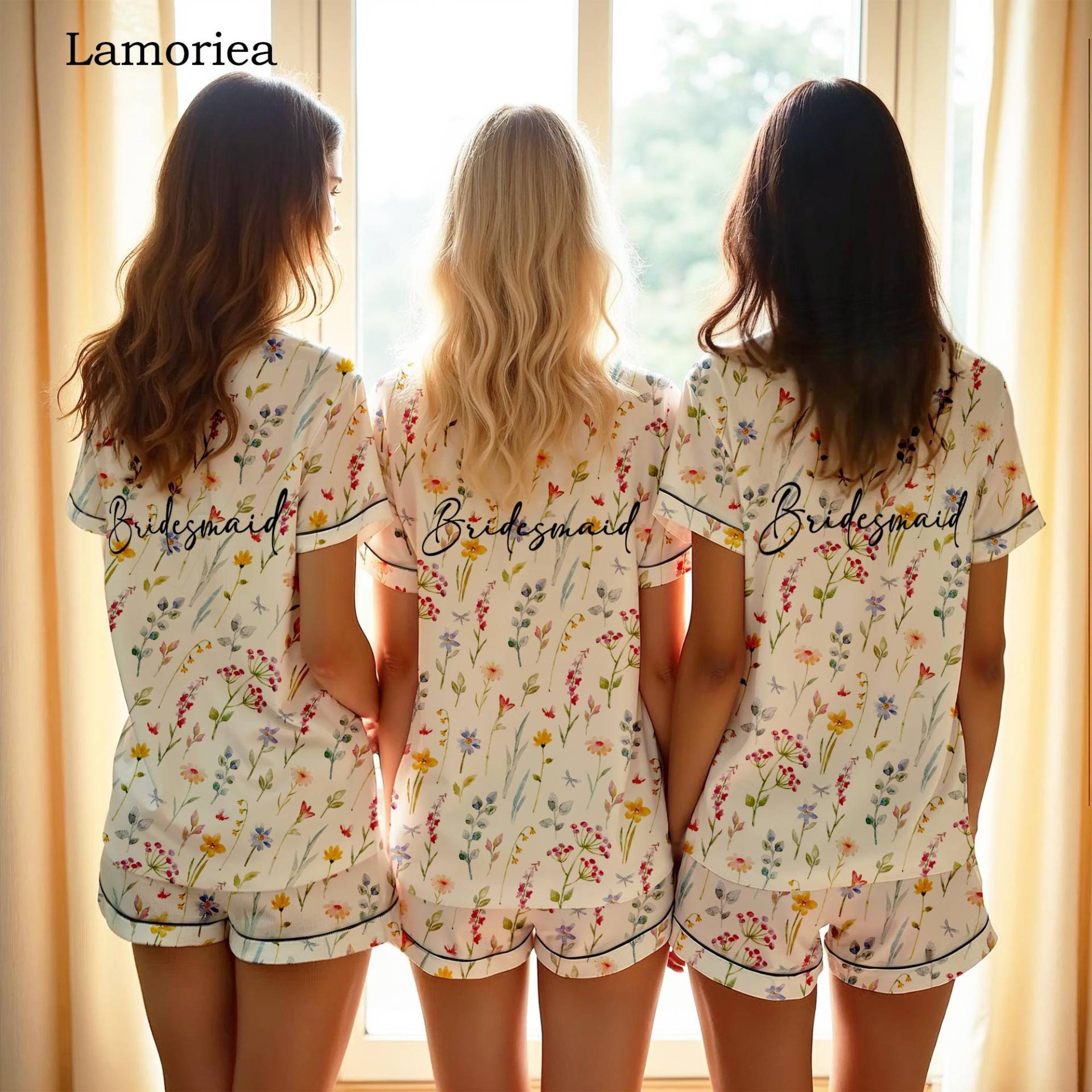 Personalisierter Blumendruck-Damenpyjama, Urlaubspyjama, Braut-Blumen-Pyjama, Monogramm-Blumen-Pyjama-Set, Brautjungfer-Vorschlag-Pyjama von Lamoriea