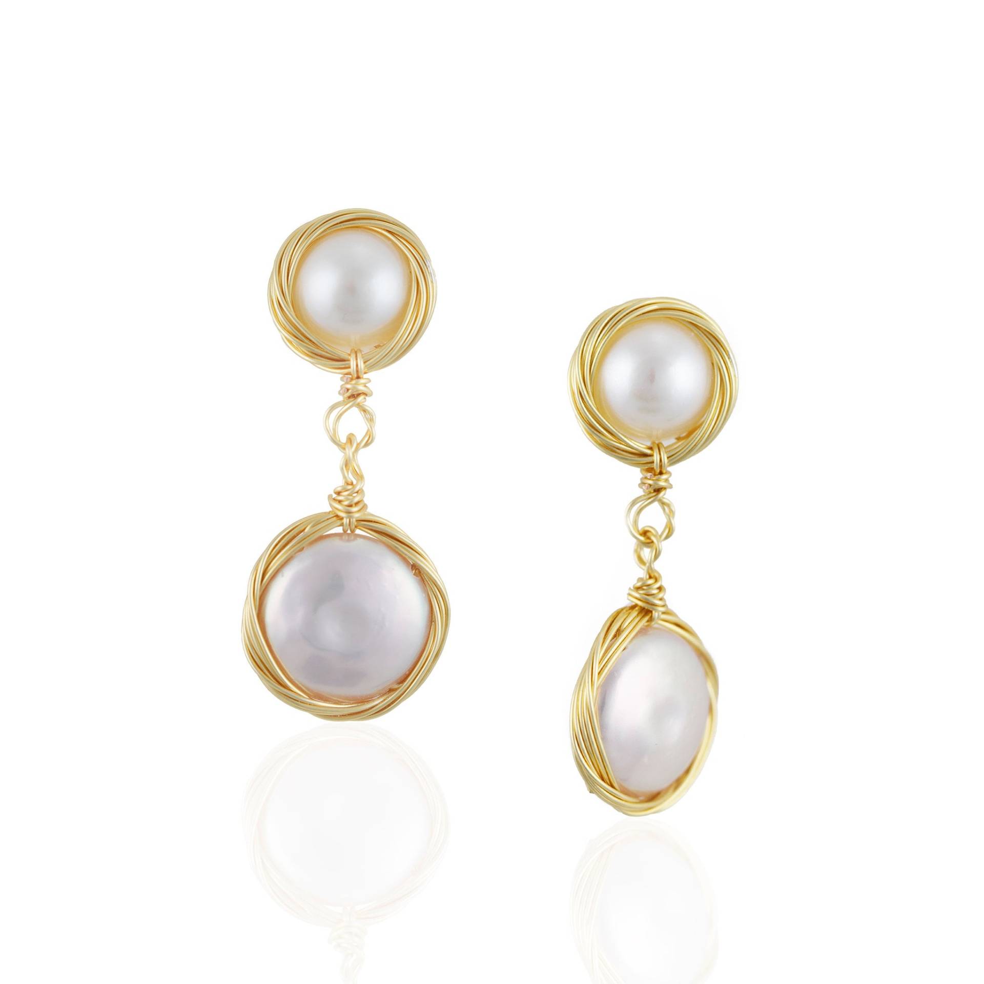 Echte Perle Baumeln Ohrringe Gold Knopf Süßwasser Für Moderne Braut Einzigartige Statement Schmuck von LamourPearls
