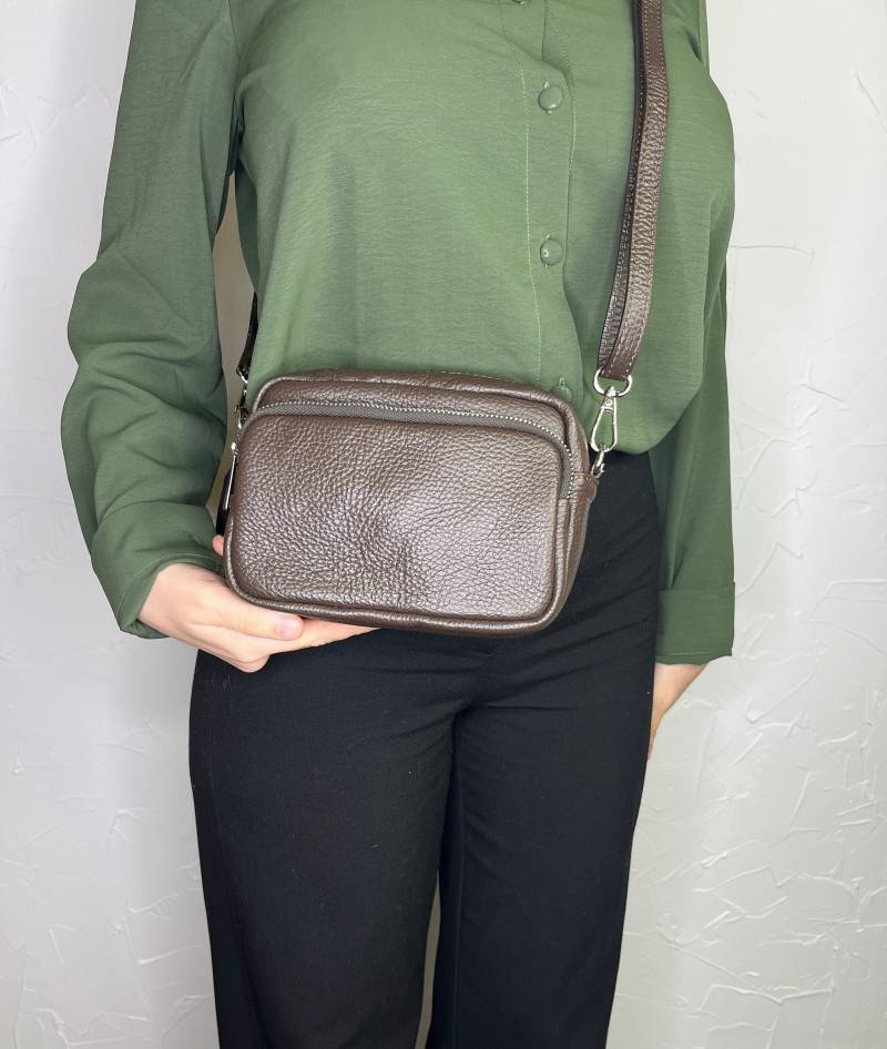 Braune Edle Lederhandtasche , Hochwertige Clutch Aus Rindsleder Crossbodytasche Schultertasche Langlebig Basic Taschengurt von LamourducuirDE