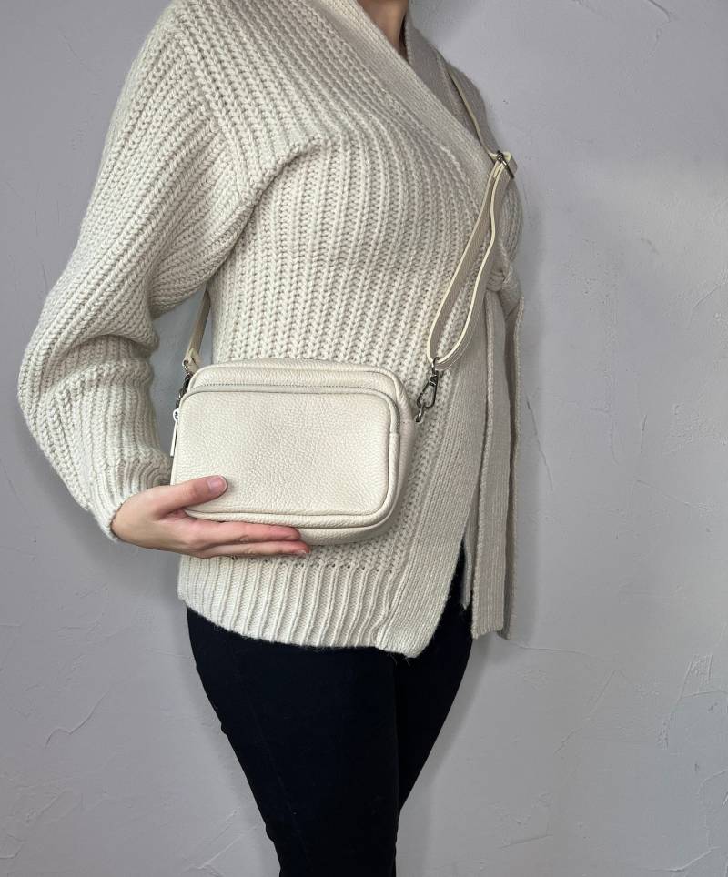 Creme Farbene Edle Lederhandtasche , Hochwertige Clutch Aus Rindsleder Crossbodytasche Schultertasche Langlebig Basic Taschengurt von LamourducuirDE