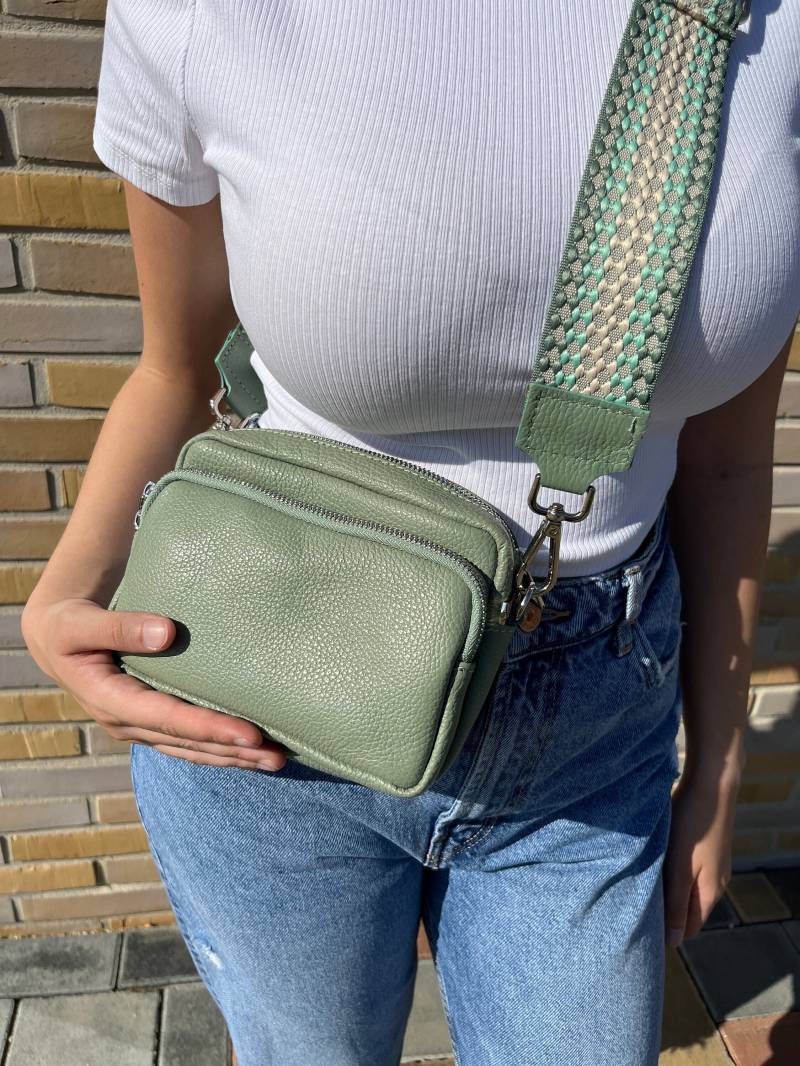 Taschengurt Für Ledertasche in Mint , Edler Gurt Aus Rindsleder Und Stoff Mit Silbernem Metallkarabiner Modisch Hochwertig Langlebig von LamourducuirDE