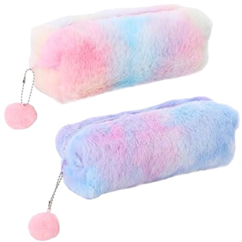 Lamppdcor 2pcs weiche Flauschige Bleistiftkoffer, Regenbogenstiftbeutel mit großer Kapazität für Schulmaterialien von Lamppdcor