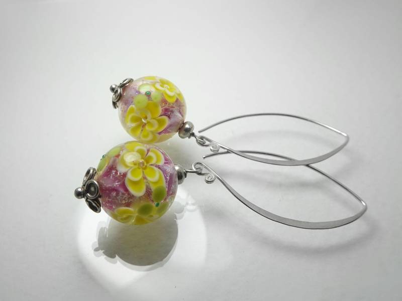Blumen Lampwork Ohrringe, Sterling Silber Ohrringe Handmade von LampworkBeadStore