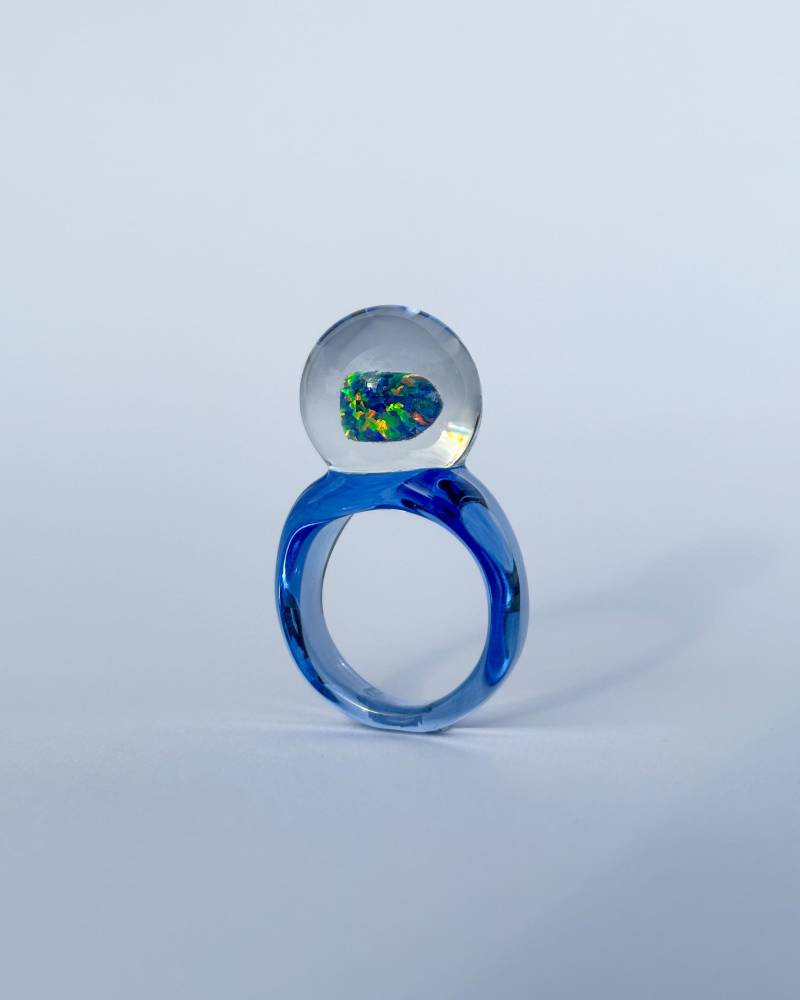 Handgefertigter Glasring Mit Blauem Opal Stein | Spherical Dome Blue Gilson-Opal Lampwork-Ring Aus Borosilikatglas Sea Ring Handgefertigter Glasring Mit Blauem Opal Stein | Spherical Dome Blue Gilson-Opal Lampwork-Ring Aus Borosilikatglas Sea Ring von LampworkartbyNils