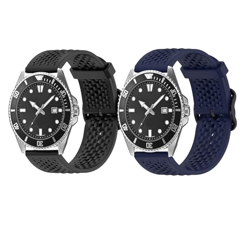 Kompatibel mit Casio MDV106 Bändern, 22 mm Schnellverschluss-Sport-Silikonband, Ersatzarmband, kompatibel mit Casio MDV106-1AV / MTP-VD01 Watch (2 Stück, schwarz + blau, 22 mm Band) von Lamshaw