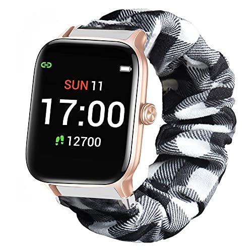 Kompatibel mit Letsfit EW1 Band, Lamshaw Stoff Elastic Scrunchie Elastic Frauen Cute Replacement Straps Compatible for Letsfit EW1/EW1/IW1/IW2 Smartwatch (Grid) von Lamshaw