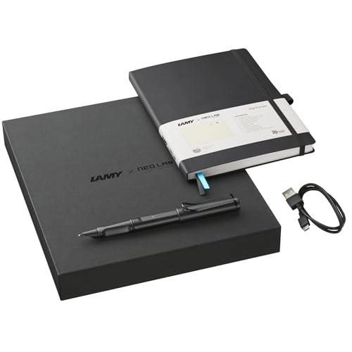 Lamy safari all black ncode Set – safari Smartpen & 192 seitiges digitales Notizbuch A5 – schreiben auf echtem Papier mit digitaler Weiterverarbeitung – inkl. schwarze Mine M 21 & Ladekabel von Lamy