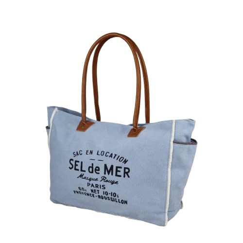 Lamyba Sel De Mer Canvas-Handtasche, Upcycling-Canvas-Leder, Blau, Retro von Lamyba