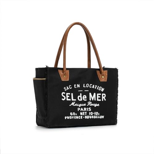 Lamyba Sel De Mer Handtasche aus Segeltuch, recyceltes Segeltuch, Leder, Schwarz von Lamyba