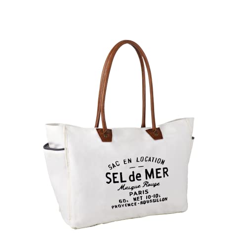 Lamyba Sel De Mer Canvas Handtasche Upcycled Canvas Leder Tragetasche, Weiss/opulenter Garten, Large von Lamyba