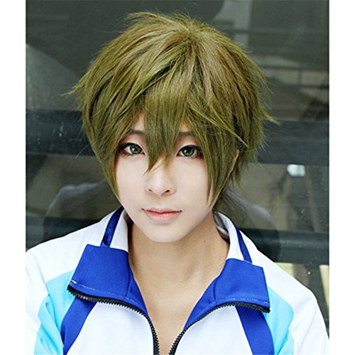 LanTing Cosplay Perücke Free! Swim Club Makoto Tachibana Perücke Corta Linen Green Cosplay Party Fashion Anime Human Costume Full wigs Synthetic Haar Heat Resistant Fiber von Vicien