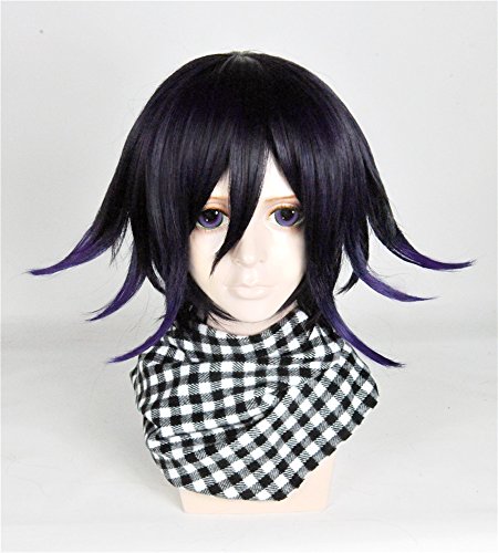 LanTing Cosplay Perücke New Dangan Ronpa V3 Oma Kokichi Dark Blue Mix Perücke Corta Cosplay Party Fashion Anime Human Costume Full wigs Synthetic Haar Heat Resistant Fiber von LanTing