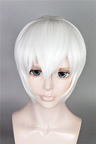 LanTing Cosplay Perücke NieR:Automata 9S White Perücke Corta Cosplay Party Fashion Anime Human Costume Full wigs Synthetic Haar Heat Resistant Fiber von LanTing