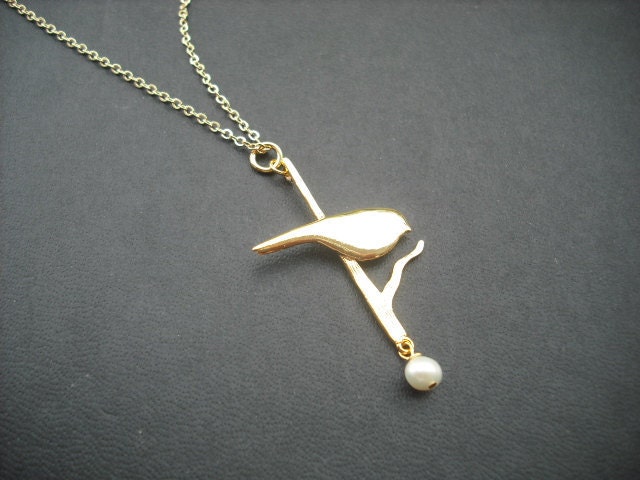 16K Vergoldete Halskette Mit Träumen Vogel Auf Dem Zweig von Lana0Crystal