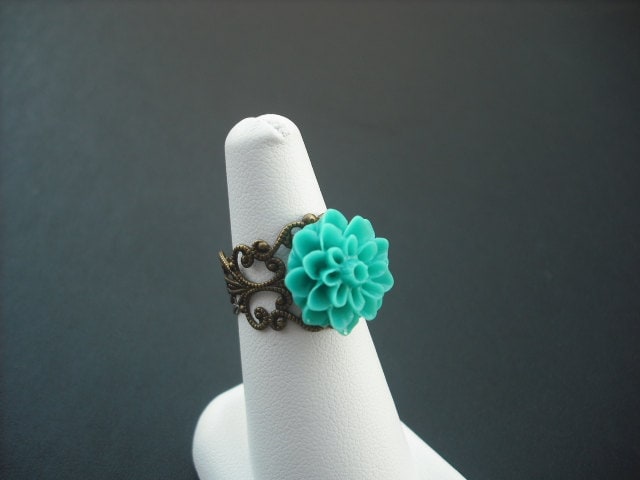 Antik Messing Mutter Blumen Cabochon Ring - Ring von Lana0Crystal