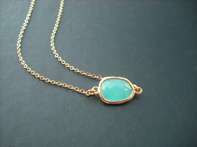 Aqua Blau Lünette Halskette - 16K Vergoldet, Brautjungfern, Hochzeit Geschenk von Lana0Crystal