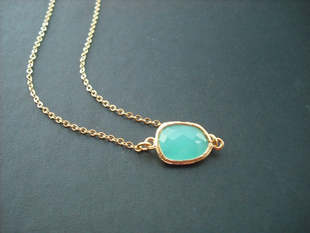 Aqua Blau Lünette Halskette - 16K Vergoldet, Brautjungfern, Hochzeit Geschenk von Lana0Crystal