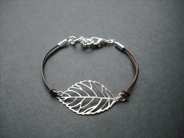 Brautjungfer, Silber Armband Mit Skelett Blatt von Lana0Crystal