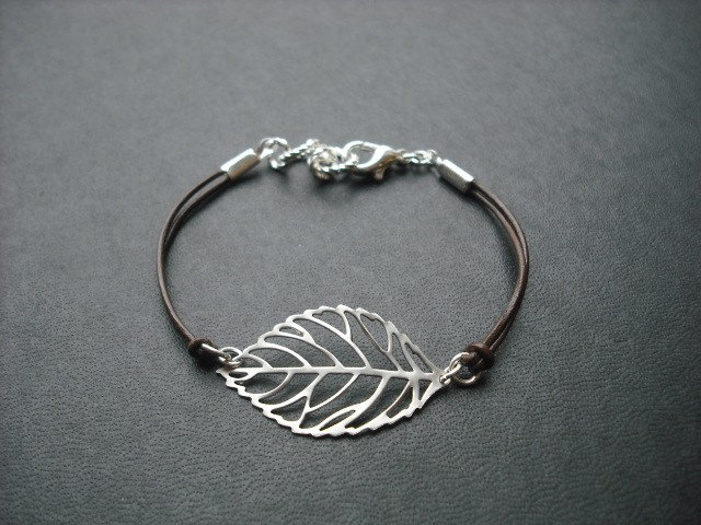 Brautjungfer, Silber Armband Mit Skelett Blatt von Lana0Crystal