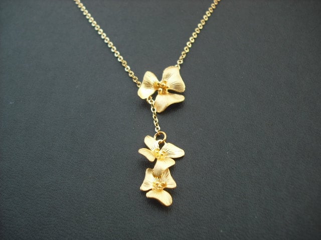 Brautjungfer Halskette, 16K Gold Vergoldet Blumen Lariat Halskette von Lana0Crystal